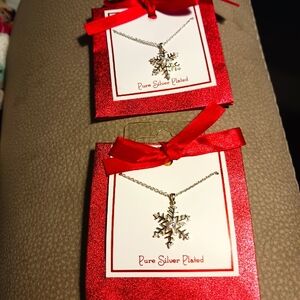 2-Pure Silver Plated necklace with a cubic zirconia middle stone NWT Great Gifts